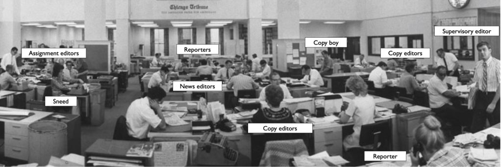 Annotated newsroom photo